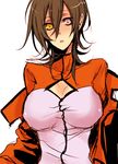  allelujah_haptism bad_id bad_pixiv_id breasts brown_hair genderswap genderswap_(mtf) gundam gundam_00 heterochromia large_breasts reito solo 