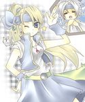  1girl ? blonde_hair blue_eyes blush celes_chere cosplay final_fantasy final_fantasy_vi jewelry kanna-mika lock_cole lock_cole_(cosplay) long_hair necklace one_eye_closed ponytail vest 