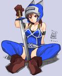  bad_id bad_pixiv_id brown_hair daisy_(dq) dragon_quest dragon_quest_yuusha_abel_densetsu helmet solo sword teriyaki thighhighs weapon 