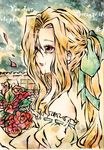  alternate_costume bad_id bad_pixiv_id blonde_hair bouquet celes_chere dress final_fantasy final_fantasy_vi flower long_hair ponytail red_eyes seriel_alex_dubova solo tears 