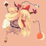  blonde_hair chain horns ibuki_suika long_hair red_eyes ribbon solo tcmk touhou 