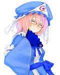  bad_id bad_pixiv_id bespectacled closed_eyes fan glasses hat japanese_clothes kimono pink_hair saigyouji_yuyuko sobyoukyou solo touhou 