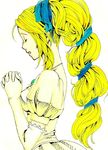  alternate_costume blonde_hair celes_chere dress elbow_gloves final_fantasy final_fantasy_vi gloves hair_ribbon hands_clasped jewelry long_hair millipen_(medium) multi-tied_hair necklace own_hands_together paint_(medium) ponytail profile ribbon sayococco solo traditional_media 
