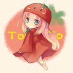  bad_id bad_pixiv_id barefoot hanepochi hat long_hair megurine_luka megurine_luka_(toeto) pun solo toeto_(vocaloid) tomato tomato_costume vocaloid 