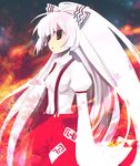  bangs fujiwara_no_mokou hair_ribbon red_eyes ribbon solo touhou white_hair yuzuki_gao 