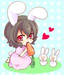  animal_ears barefoot black_hair bunny bunny_ears carrot chibi heart inaba_tewi maki_(maki88) red_eyes saliva short_hair solo touhou 