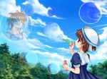  brown_eyes brown_hair bubble clannad cloud day furukawa_nagisa hat multiple_girls mutsuki_(moonknives) nature okazaki_ushio school_uniform short_hair sky 