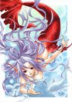  bad_id bad_pixiv_id blue_hair bracelet breasts bubble fins fish floating_hair frame head_fins jewelry long_hair medium_breasts mermaid monster_girl necklace nipples nude original parted_lips red_eyes scales solo swimming traditional_media trimcolor upside-down very_long_hair 