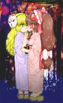  alternate_costume blonde_hair floral_print fox_mask hakurei_reimu japanese_clothes kimono kirisame_marisa mask multiple_girls pink_kimono print_kimono purple_kimono randou touhou yukata yuri 