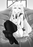  feet felli_loss frilled_skirt frills greyscale highres koukaku_no_regios kurogane_(blackxsilver) long_hair monochrome necktie skirt solo thighhighs 