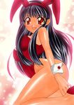  animal_ears bare_legs black_hair bunny_ears bunnysuit long_hair marker_(medium) original red_eyes solo traditional_media wrist_cuffs yadokari_genpachirou 