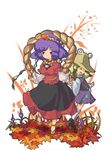  blonde_hair eyes frog hair_ornament hat leaf_hair_ornament moriya_suwako multiple_girls noko351 purple_hair red_eyes rope sandals shide shimenawa short_hair touhou yasaka_kanako 