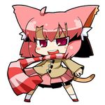  ahoge animal_ears blush cat_ears cat_tail chibi coat eroneko-san ikuwiron original pink_hair red_eyes scarf skirt smile solo striped striped_scarf tail 