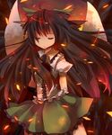  black_hair closed_eyes long_hair reiuji_utsuho ribbon skirt solo touhou wings yukishiro_mafuyu 