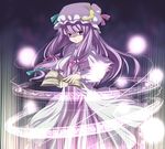  bad_id bad_pixiv_id book bow crescent hat ippaiccha long_hair patchouli_knowledge pink_bow purple_eyes purple_hair solo touhou 