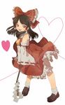  bad_id bad_pixiv_id black_hair bow detached_sleeves gohei hair_bow hakurei_reimu heart red_eyes ribbon skirt solo touhou wamochi 