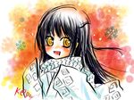  black_hair blush japanese_clothes k@de kimono long_hair nurarihyon_no_mago ringed_eyes scarf snow solo yellow_eyes yuki_onna_(nurarihyon_no_mago) 