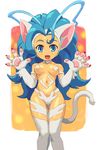  :d animal_ears bad_id bad_pixiv_id big_hair blue_eyes blue_hair breasts cat_ears cat_tail chingisu claws fangs felicia fur long_hair looking_at_viewer medium_breasts open_mouth paws smile solo tail thigh_gap vampire_(game) 