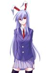  animal_ears bad_id bad_pixiv_id blazer bunny_ears jacket kauto lavender_hair long_hair necktie red_eyes red_neckwear reisen_udongein_inaba slit_pupils solo thighhighs touhou very_long_hair 