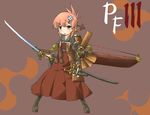  akatsuhara_empire bad_id bad_pixiv_id blue_eyes hair_ornament hairclip haradaiko_(arata_himeko) heterochromia huge_weapon pixiv_fantasia pixiv_fantasia_3 red_eyes red_hair shield solo sword weapon 