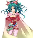  aqua_eyes aqua_hair bad_id bad_pixiv_id blush bow bracelet cape detached_sleeves dissidia_final_fantasy final_fantasy final_fantasy_vi green_eyes green_hair hair_bow jewelry pantyhose pink_bow ponytail ribbon solo tina_branford yui_tooru 