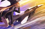  aircraft airplane bad_id bad_pixiv_id broom broom_riding brown_hair f-16_fighting_falcon fighter_jet flying hat hiiro_(kikokico) jet long_hair military military_vehicle original solo witch_hat 