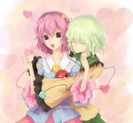  cala_(artist) closed_eyes green_hair heart hug komeiji_koishi komeiji_satori multiple_girls pink_eyes pink_hair siblings sisters tears touhou 