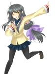  black_hair brown_eyes clannad hair_ribbon hikarizaka_private_high_school_uniform ibuki_fuuko long_hair muzuki_hikari one_eye_closed pantyhose ribbon school_uniform solo star 