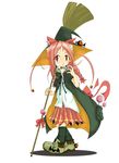  animal_ears bad_id bad_pixiv_id braid broom cape cat_ears child hat kneehighs original pink_hair red_eyes ribbon skirt socks solo twin_braids udonko witch witch_hat 