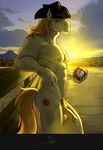  2013 against_fence anthro anthrofied apple balls bgn biceps big_muscles braeburn braeburn_(mlp) cloud cowboy_hat cutie_mark equine fence friendship_is_magic fruit fur green_eyes hair hat horse humanoid_penis male mammal muscles my_little_pony nude orange_hair outside penis pony pubes sky solo sun sunset tree wood yellow_fur 
