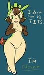  anthro breasts chespin english_text female green_eyes nintendo nipples pok&#233;mon porkyman pussy roy_mccloud small_breasts text video_games wide_hips 