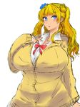  asymmetrical_hair blue_eyes breasts cardigan galko gyaru highres huge_breasts kogal long_hair nabeshiki_(nabeyashiki) one_side_up oshiete!_galko-chan school_uniform scrunchie side_bun solo 