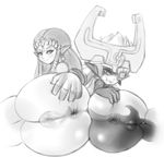  big_anus big_butt butt elf female hair imp legend_of_zelda long_hair looking_at_viewer matospectoru midna monochrome presenting presenting_hindquarters princess_zelda pussy smile spread_butt spreading the_legend_of_zelda twilight_princess video_games 