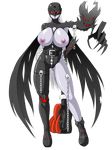  breasts claws devil digimon digimon_xros_wars evil glamour_works grey_hair grey_skin ladydevimon large_breasts long_hair nipples red_eyes solo 