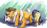  anus applejack applejack_(mlp) audrarius blonde_hair cowboy_hat cutie_mark duo equine female feral freckles friendship_is_magic fur green_eyes hair hat horn horse kissing lesbian lying mammal my_little_pony on_back orange_fur pony purple_hair pussy rarity rarity_(mlp) tribadism unicorn white_fur 