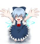  bad_id bad_pixiv_id blue_hair carry_me cirno closed_eyes fang foreshortening hands happy incoming_hug marimozuku smile solo touhou wings 