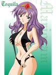  blue_eyes blush breasts character_name circlet cleavage eagle41 galaxy_angel galaxy_angel_rune large_breasts long_hair purple_hair solo sweatdrop swimsuit tequila_marjoram 