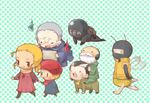  6+boys artist_request beard bee blonde_hair blue_eyes bug cat facial_hair fang glasses grey_hair helmet insect metal_gear_(series) metal_gear_solid_3 multiple_boys revolver_ocelot scarf smile the_boss the_end the_fear the_fury the_pain the_sorrow 