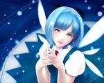  blue_eyes blue_hair cirno hands snow solo touhou wings yori_(shitsuon) 