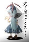  back blue_hair hat kamishirasawa_keine long_hair noya_makoto shovel solo touhou translated 