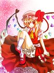  alternate_wings bad_id bad_pixiv_id blonde_hair bloomers flandre_scarlet gift hat heart one_side_up red_eyes ribbon sitting smile solo touhou underwear wings yutazou 
