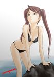  bikini brown_eyes brown_hair hanayama_tooru leaning_forward long_hair original solo swimsuit twintails 