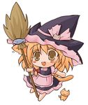  animal_ears barefoot blonde_hair broom cat chibi fish hat kirisame_marisa kiru_(artist) lowres solo tail touhou witch_hat yellow_eyes 