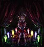  blonde_hair curtains dress flandre_scarlet glowing hat mary_janes red_eyes relax_(artist) shoes short_hair sitting skull solo touhou wings 