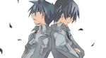  back-to-back blue_hair clannad kera male_focus multiple_boys okazaki_tomoya yoshino_yuusuke 