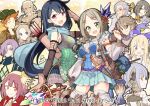  5boys 6+girls :d ;d angriff_dahlmann anniversary arrow_(projectile) atelier_(series) atelier_firis beard black_hair blonde_hair blue_eyes blue_jacket blue_scarf blue_shirt blue_skirt boots braid breasts brown_bag brown_eyes brown_footwear brown_hair copyright_name crystal_hair_ornament detached_sleeves drossel_weissberg everyone facial_hair feathers firis_mistlud full_body glasses gloves green_eyes green_hat hair_ornament hand_up hat head_scarf heintz_freihorn highres holding holding_staff ilmeria_von_leinweber jacket kald_lau liane_mistlud long_hair long_sleeves looking_at_viewer medium_breasts minidraco multiple_boys multiple_girls oil_lamp one_eye_closed open_mouth orange_hair oskar_behlmer plachta pleated_skirt profile purple_eyes purple_hair quiver red_eyes red_hair revy_berger scarf shanon_atkins shirt short_hair skirt small_breasts smile sophie_neuenmuller staff standing swept_bangs thigh_boots very_long_hair 