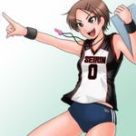  aida_riko basketball basketball_uniform brown_eyes brown_hair buruma clothes_writing hair_ornament hairclip hamu_agaki kuroko_no_basuke short_hair solo sportswear tomboy whistle wristband 