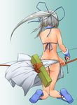  1girl ass back bow_(weapon) butt_crack kneeling long_hair majikina_mina panties ponytail samurai_spirits silver_hair snk solo underwear weapon 