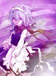  blue_eyes izayoi_sakuya knife maid perfect_cherry_blossom scarf silver_hair solo teoshiguruma touhou 