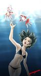  bikini black_eyes black_hair fish freediving goldfish hanayama_tooru original short_hair solo swimming swimsuit underwater 